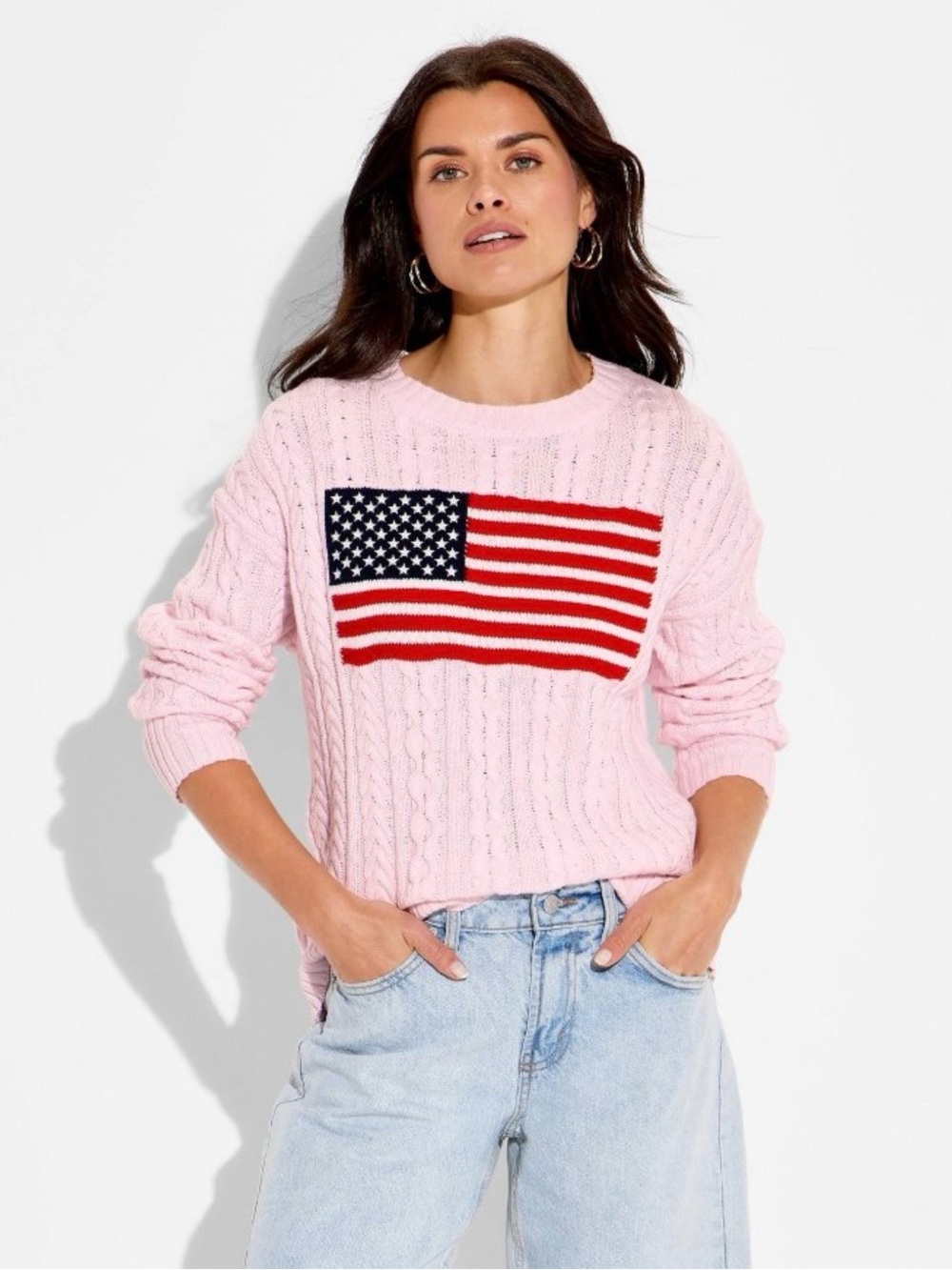 Wild Fable Crewneck Cable Knit American Flag Sweater